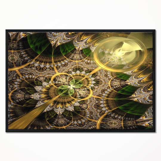 Designart - Dark Green and Gold Fractal Flower